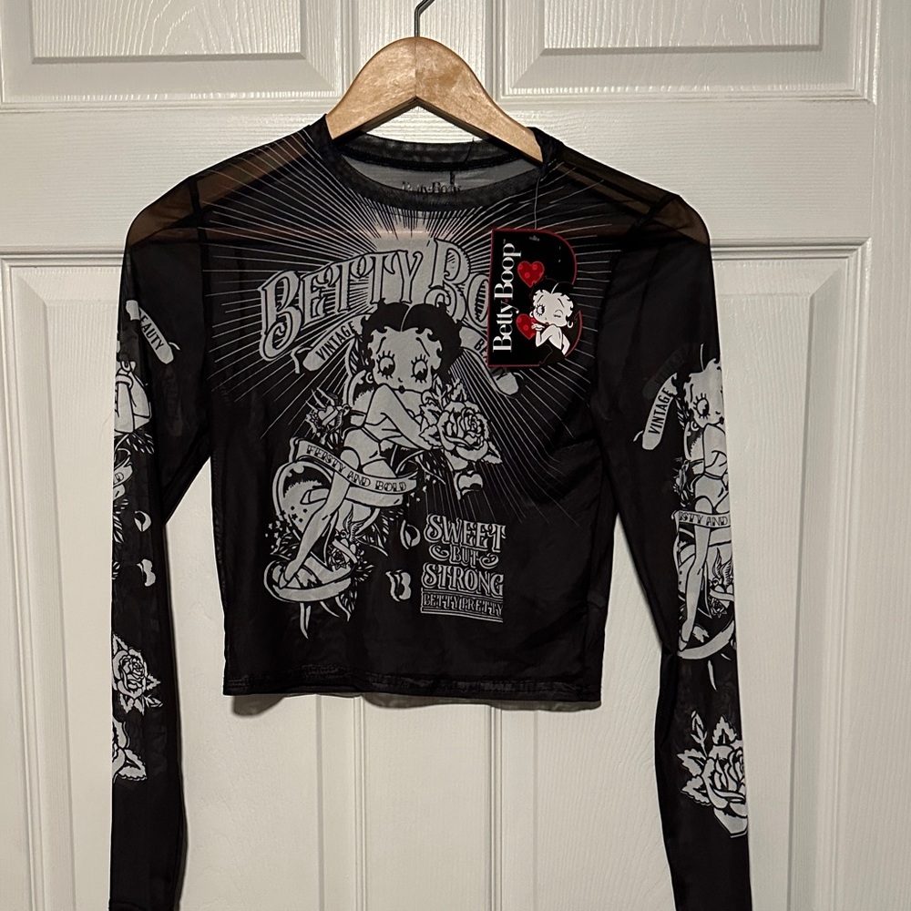 Betty Boop Black and White Mesh Top S new